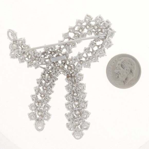 Platinum Diamond Vintage Bow Brooch Marq & Cush 19.15ctw PGS Handmade Ribbon Pin - Picture 4 of 7